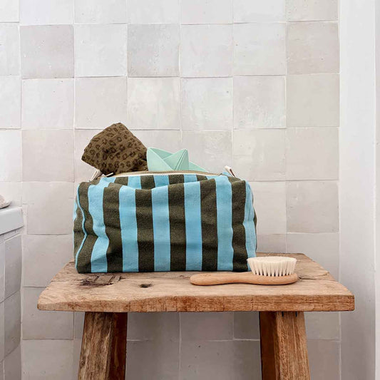 Vic Wash Bag - Olive & Blue Stripes