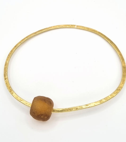 Brass Bangle with Recycled Glass Bead