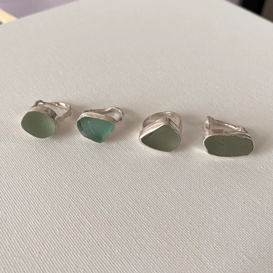 Sarah Drew Eco Silver Ring - Seafoam Green Seaglass