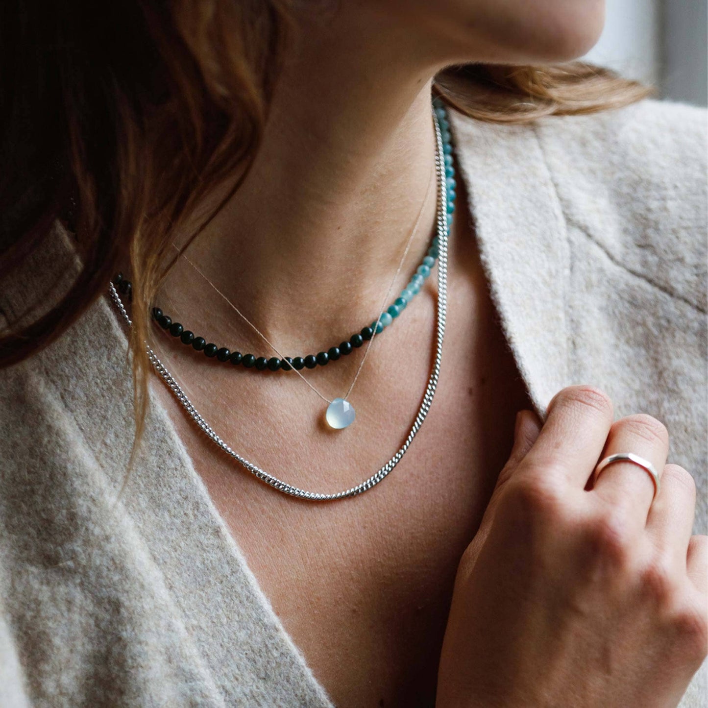 Wanderlust Life Fine Cord Necklace - Sea Glass Chalcedony