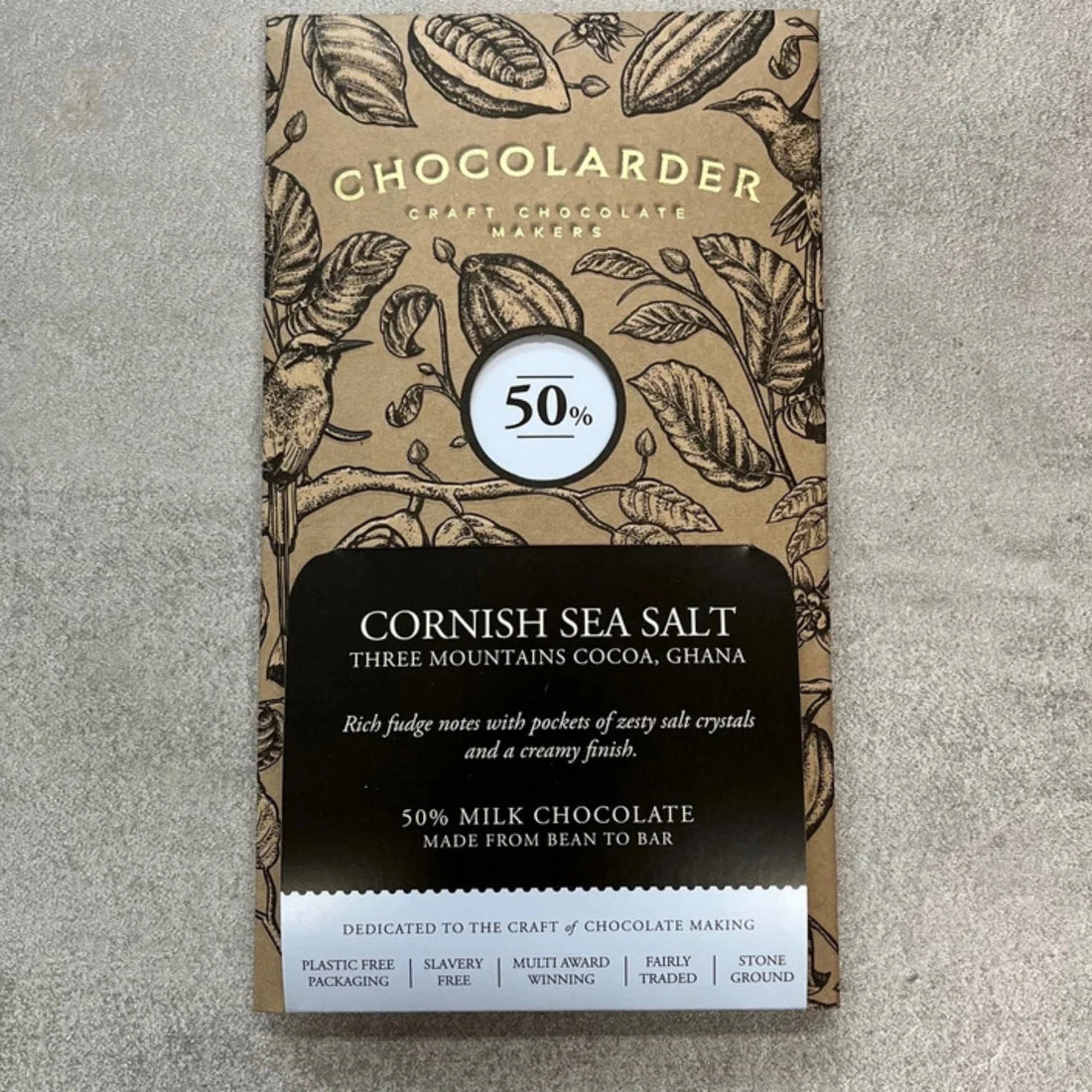 Chocolarder Cornish Sea Salt 50% Milk Chocolate Bar