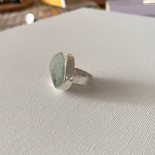 Sarah Drew Eco Silver Ring - Seafoam Green Seaglass XL