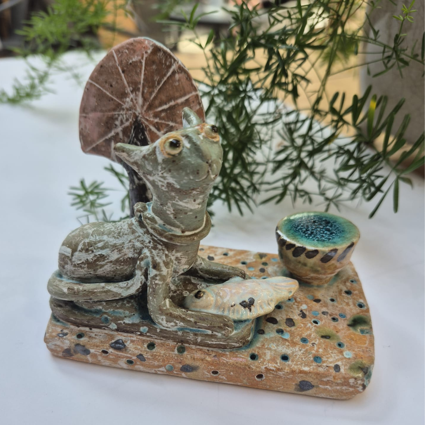 Shelagh Spear Cat with Fish, Tree and Water SS222