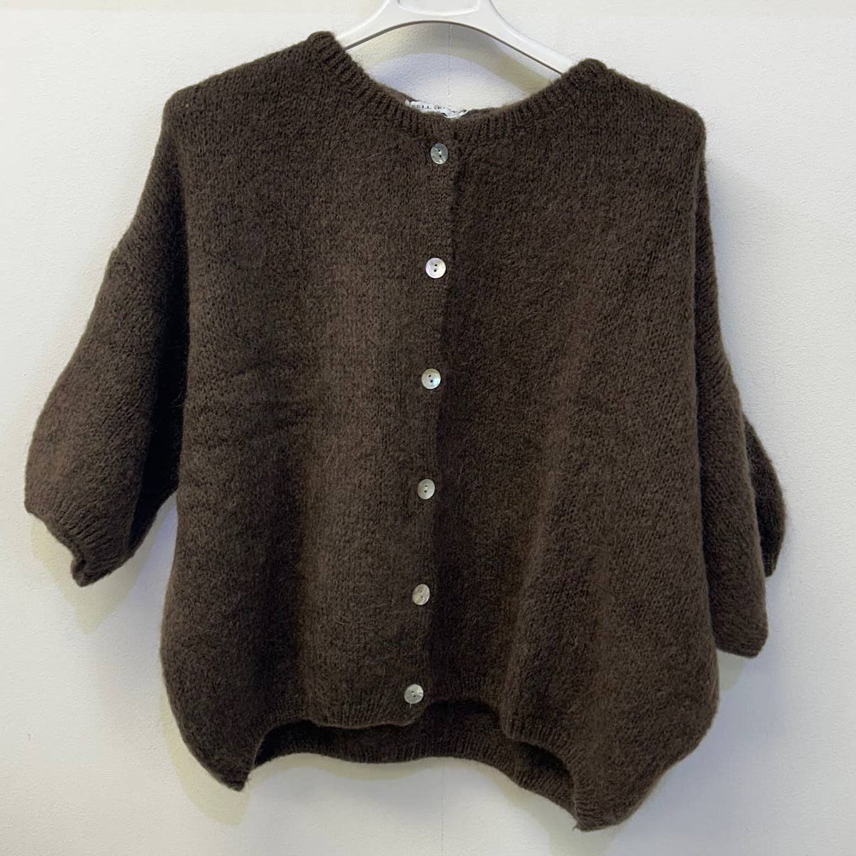 Cropped Sleeve Mohair Cardigan - Chocolate
