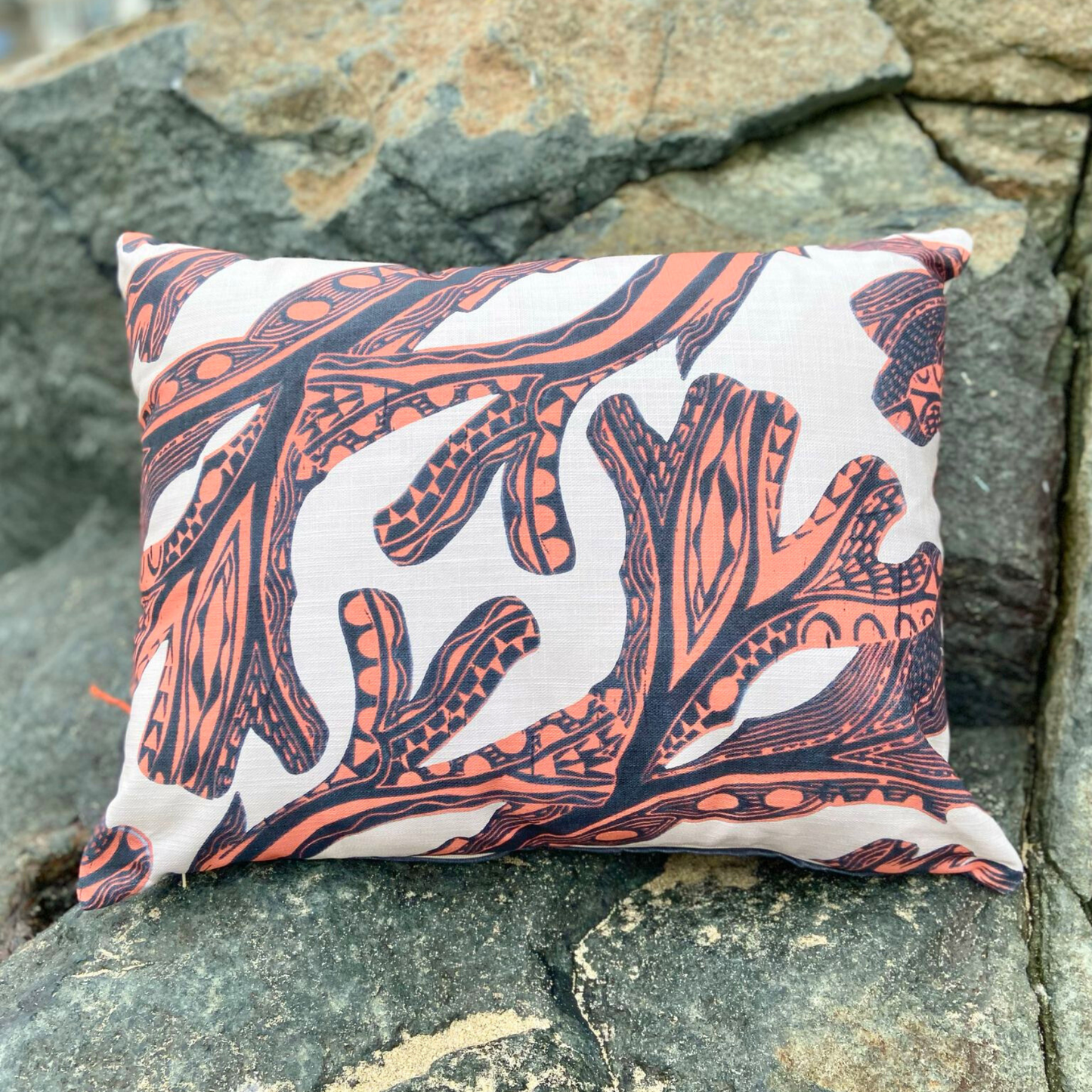 Seaweed Print Cushion - Coral