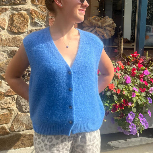 Erika Mohair Blend Button Vest - Cornflower Blue