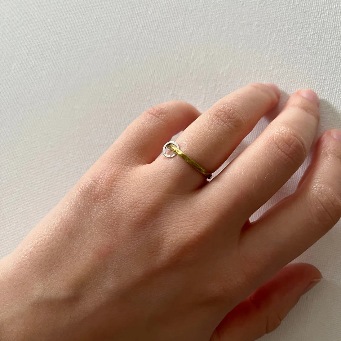 Brass Stacker Ring with Oval Eco-Silver Charm