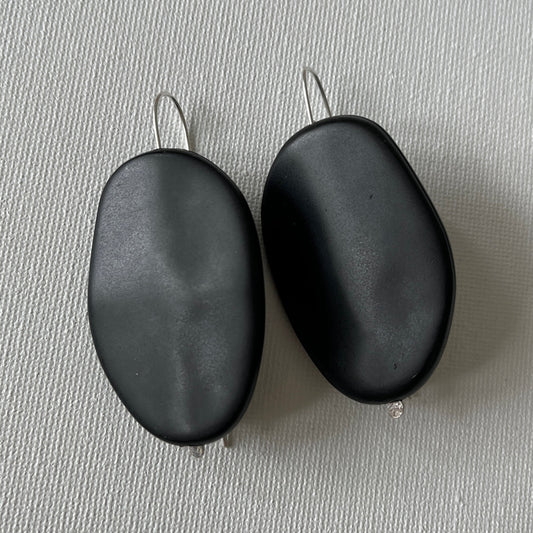 Smooth Black Resin Pebble Earrings