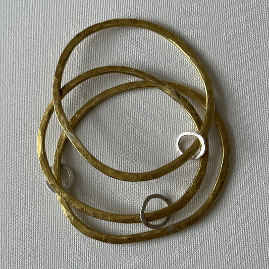 Hammered Brass Bangle with Oval Eco-Silver Charm