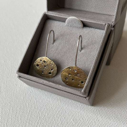 Eroded Brass Pebble Drop Earrings