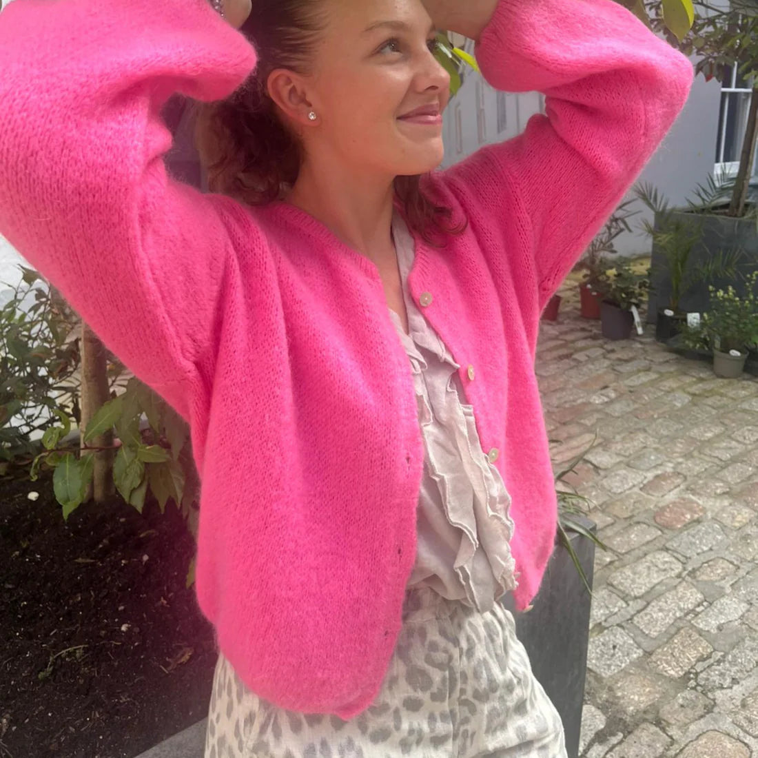 Button Through Mohair Cardigan - Barbie Pink