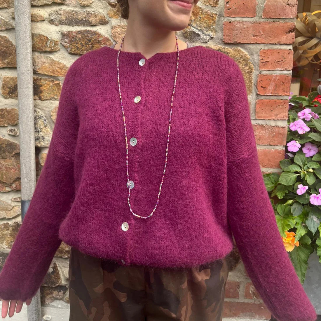 Button Through Mohair Cardigan - Wine