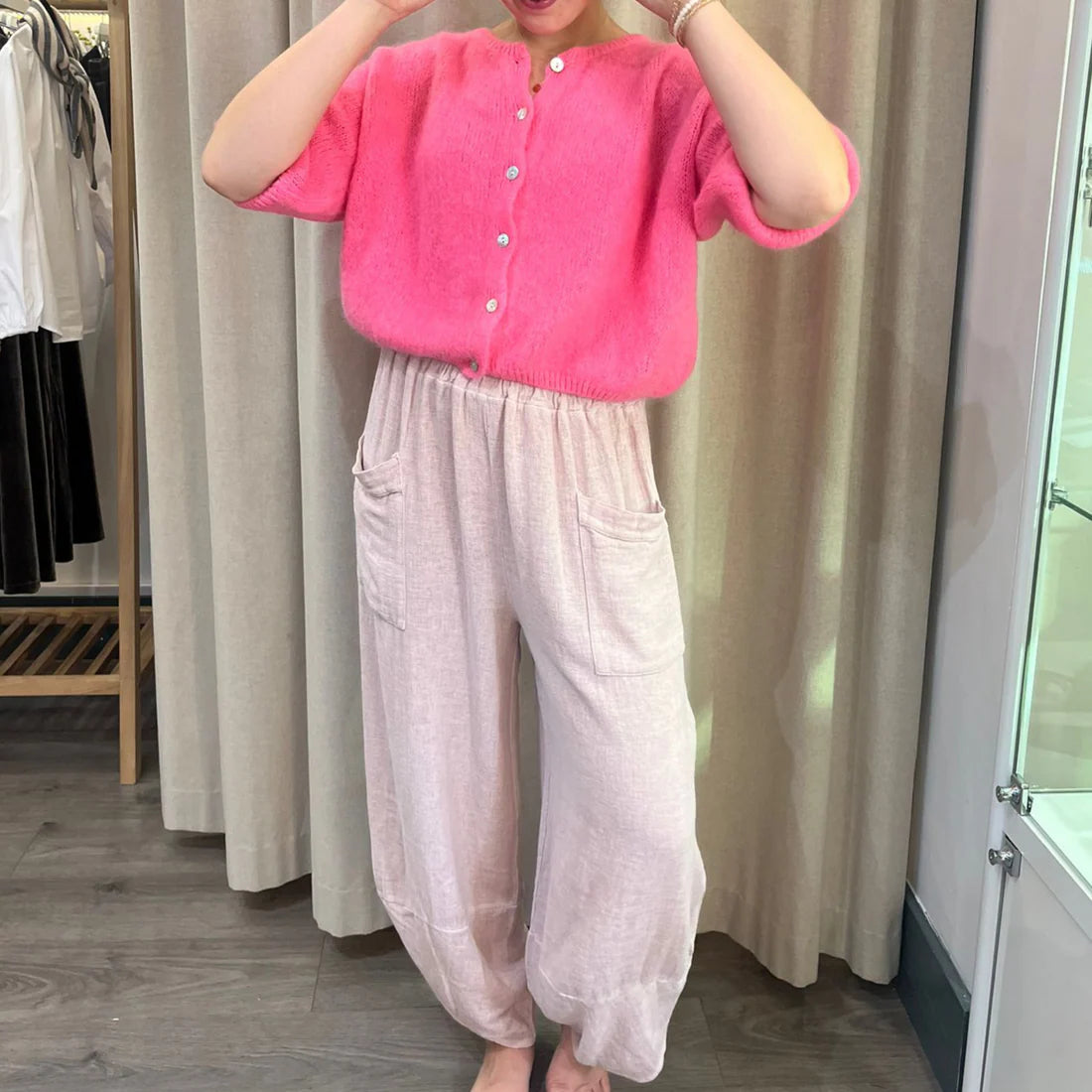 Cropped Sleeve Mohair Cardigan - Barbie Pink