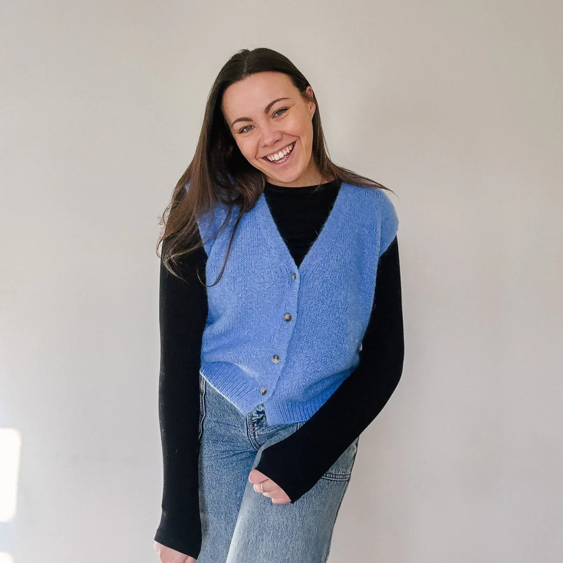 Erika Mohair Blend Button Vest - Cornflower Blue