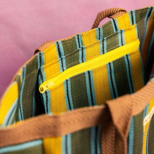 MÆGEN Everywhere Tote Bag - Choc/Mustard/Olive Stripe