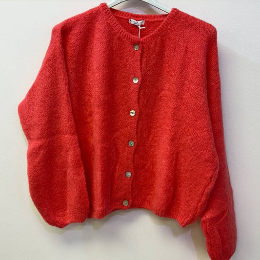 Button Through Mohair Cardigan - Coral