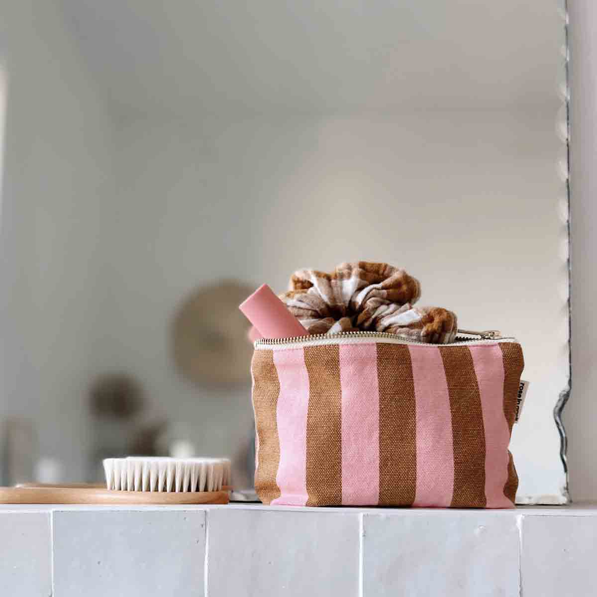 Sofia Pouch Bag - Strawberry & Caramel Stripes