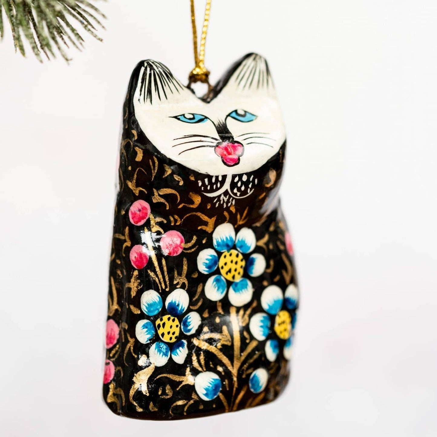 Floral Cat Hanging Decoration - Black