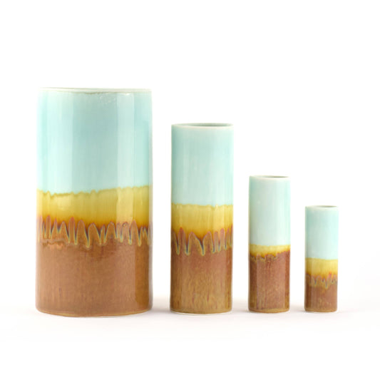 SGW Lab Large Cylinder Vase - Turquoise & Ochre