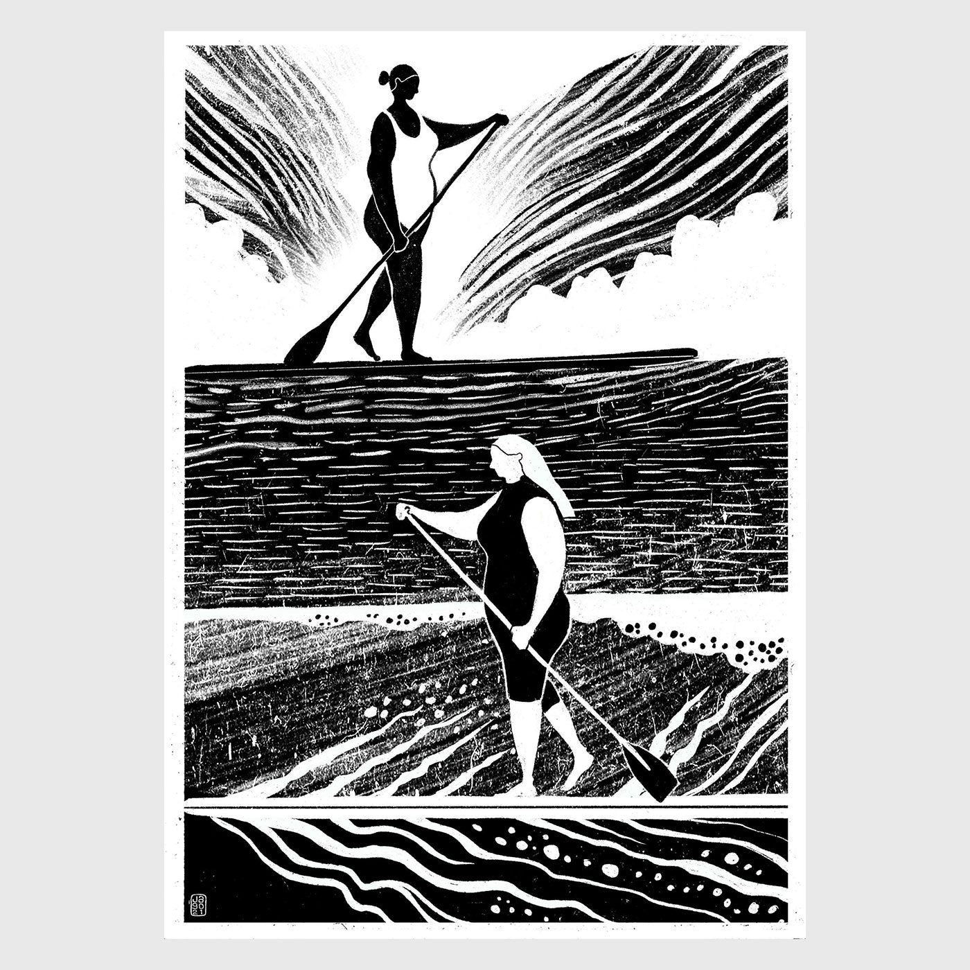 Jago Illustration Print - Paddle Boarders