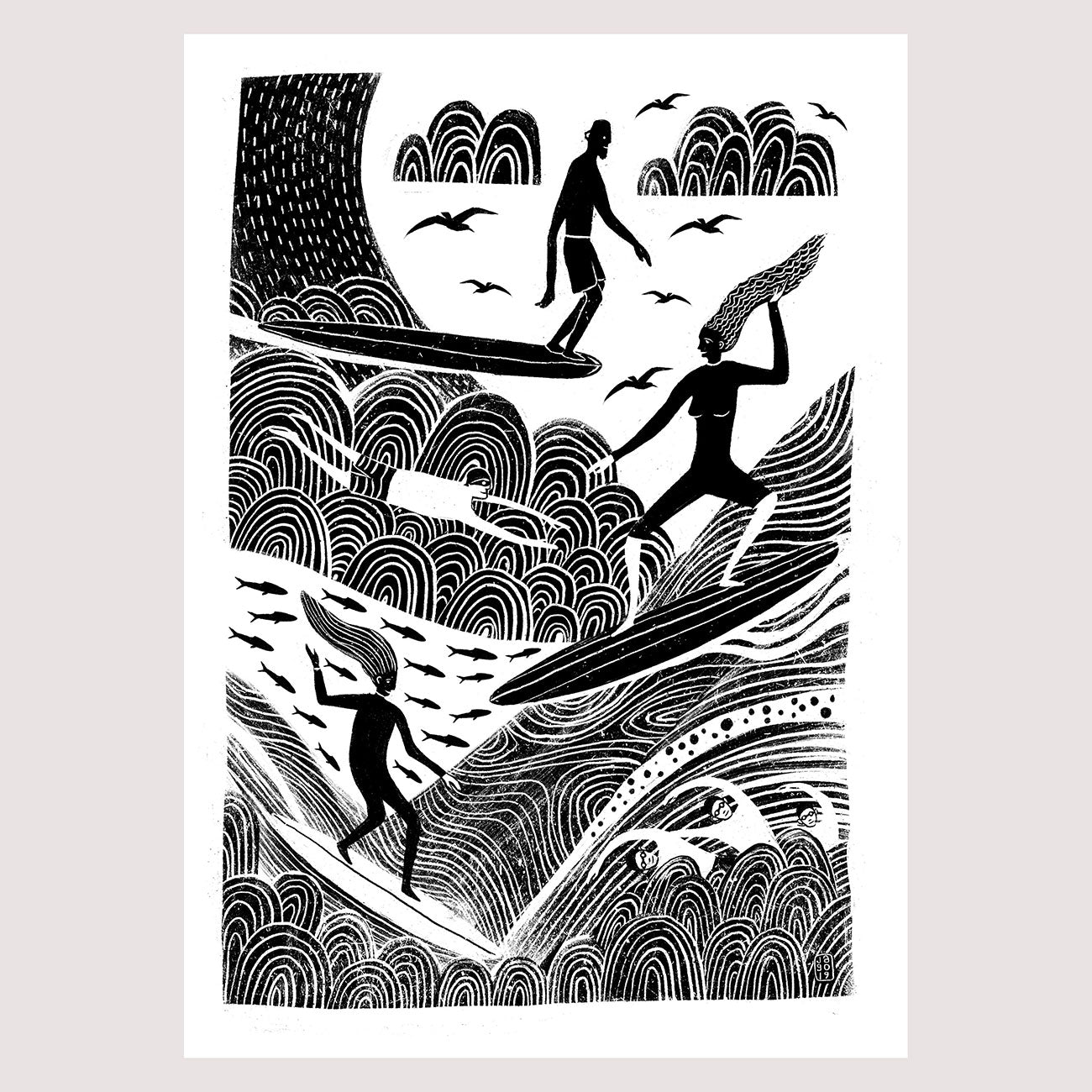 Jago Illustration Print - Surfers & Swimmers