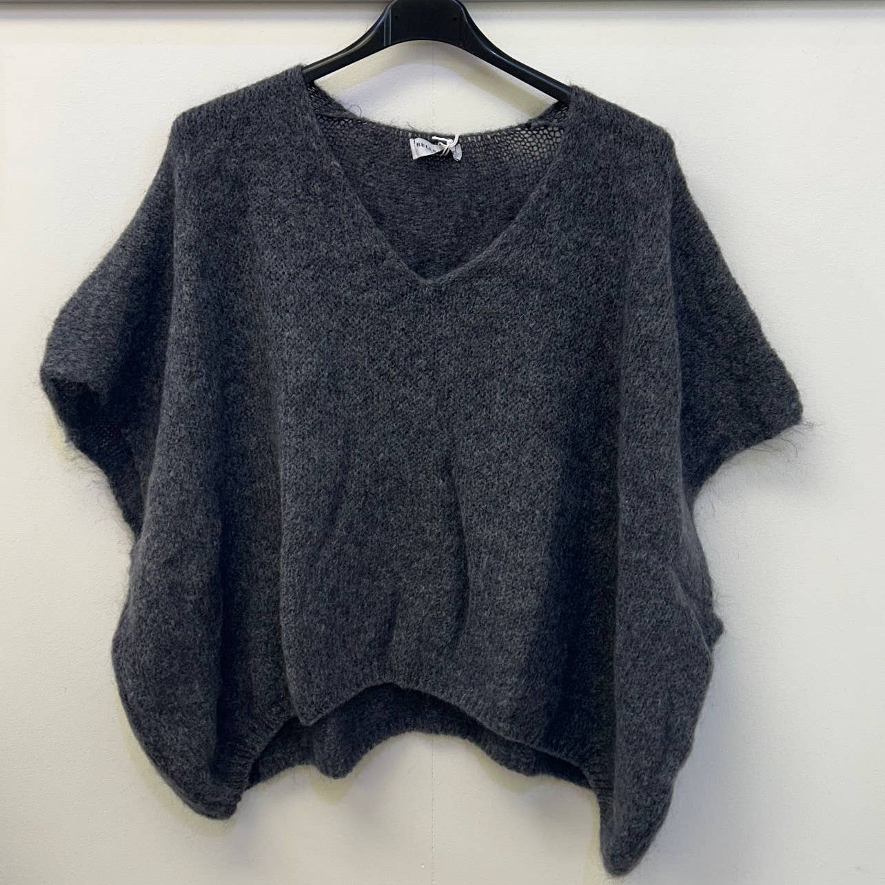 Drop Shoulder Mohair Blend Tank Top - Charcoal