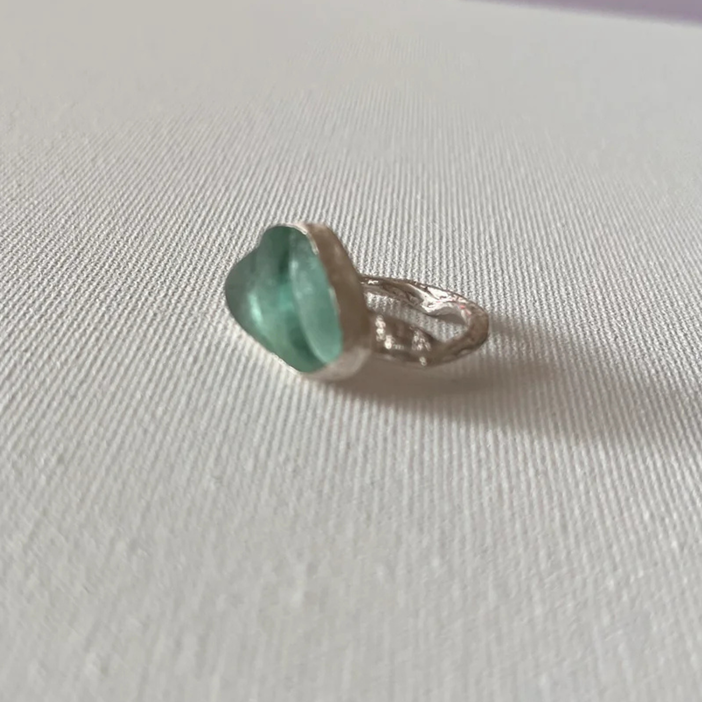 Sarah Drew Eco Silver Ring - Seafoam Green Seaglass