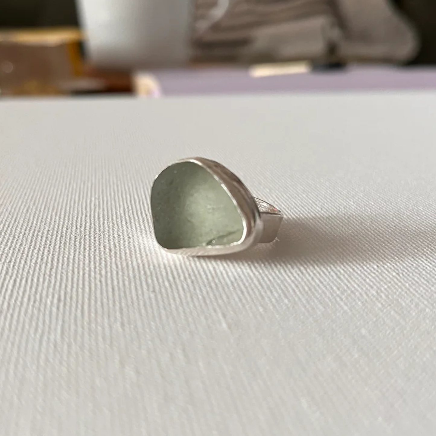 Sarah Drew Eco Silver Ring - Seafoam Green Seaglass