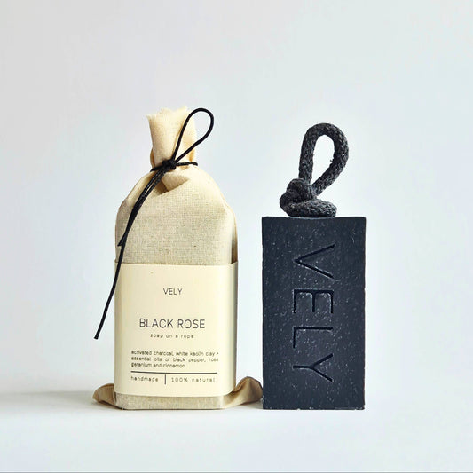 Natural Handmade Soap On A Rope - Black Rose
