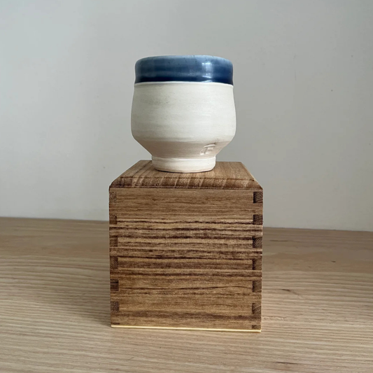 Ray Toms Boxed Yunomi White Porcelain Cobalt Ash Glaze