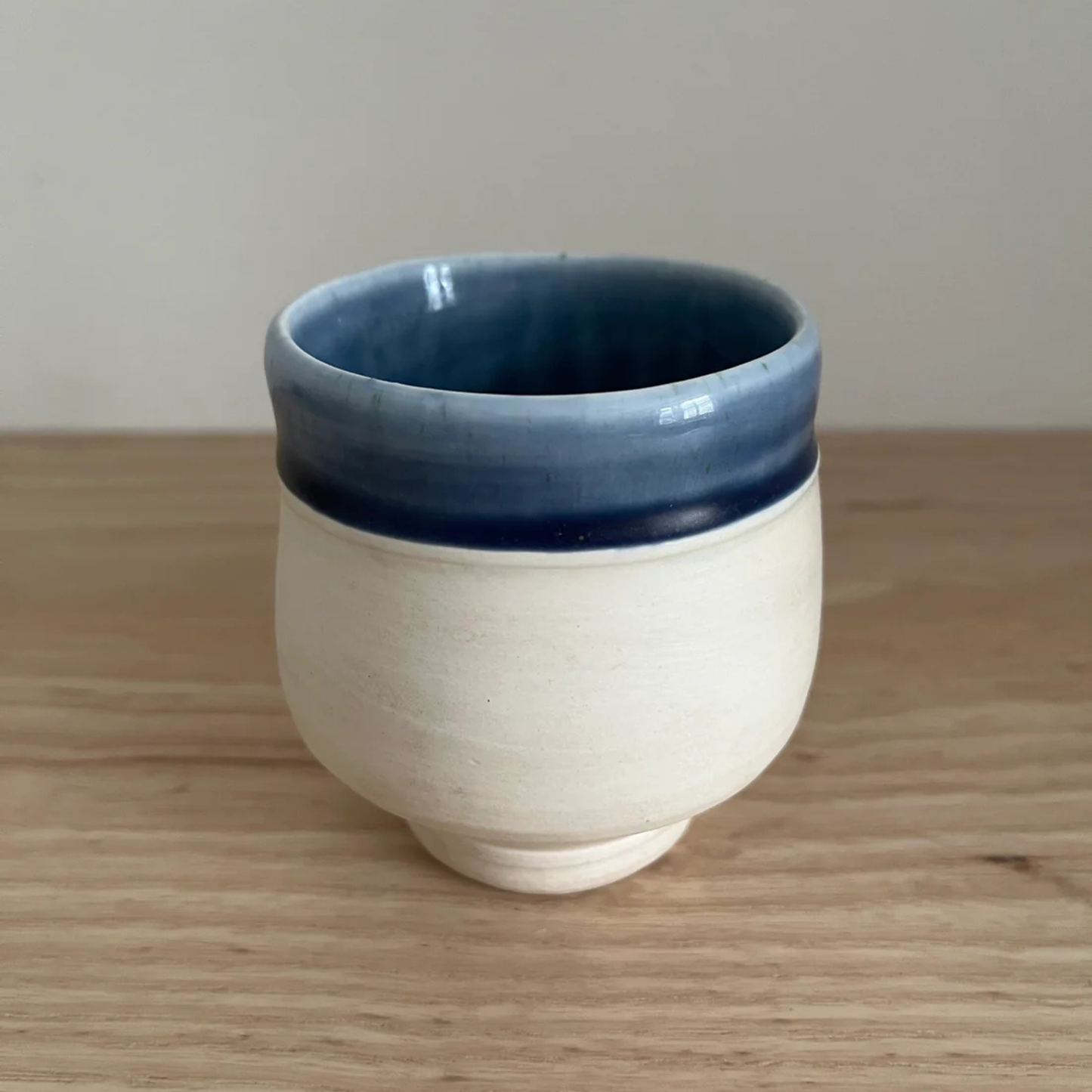 Ray Toms Boxed Yunomi White Porcelain Cobalt Ash Glaze