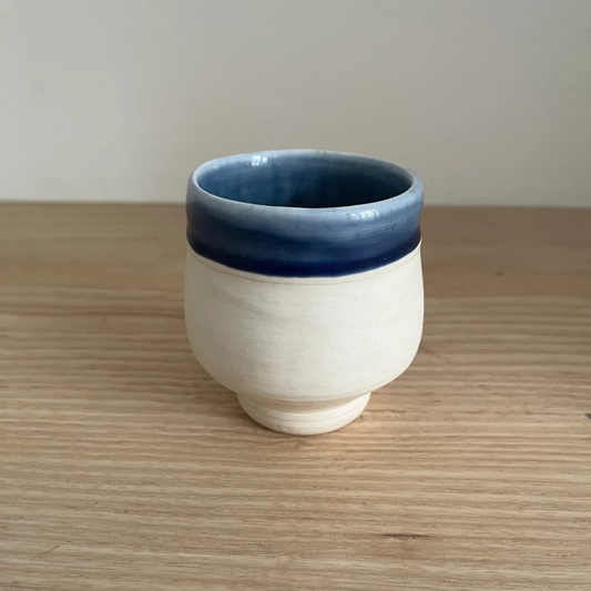 Ray Toms Boxed Yunomi White Porcelain Cobalt Ash Glaze