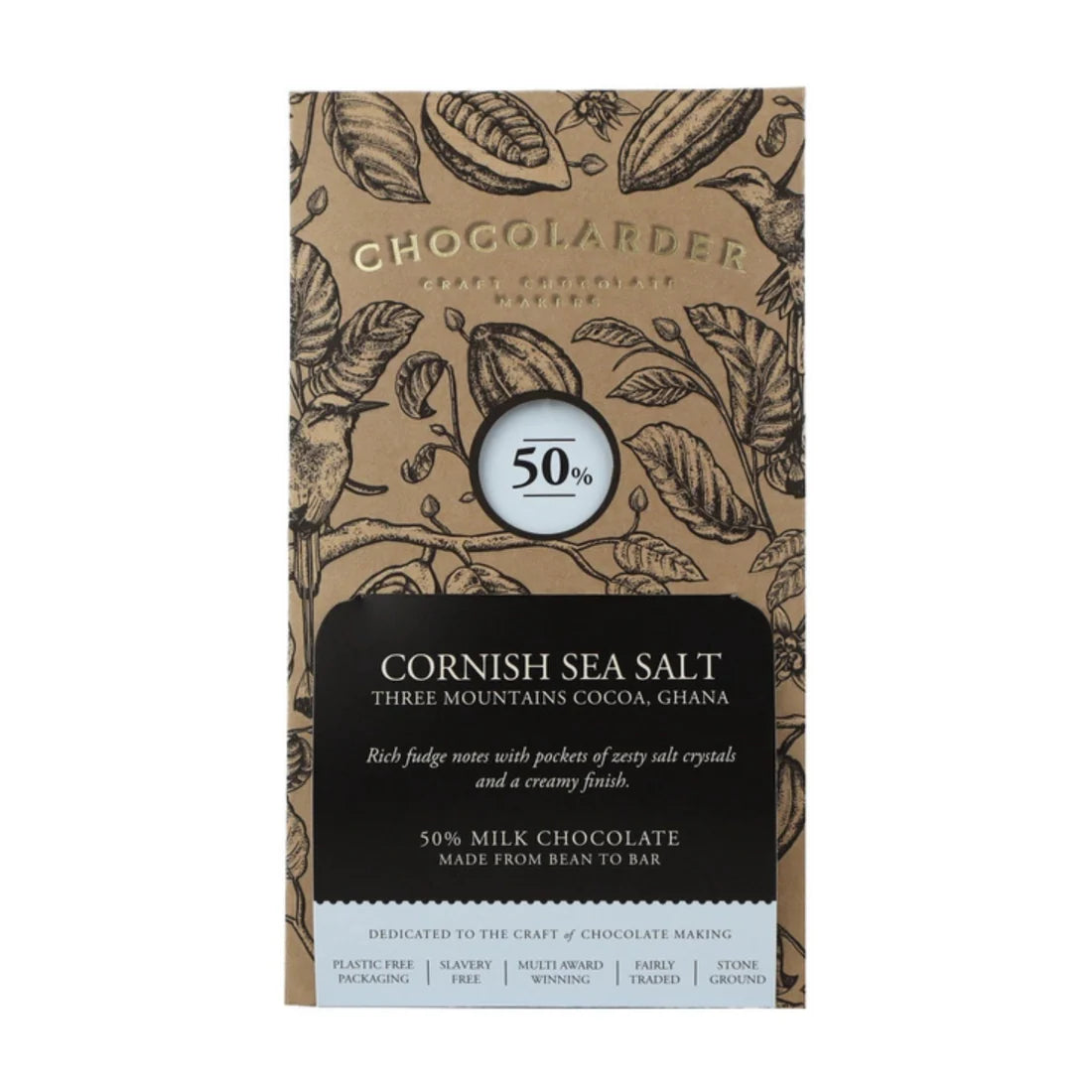 Chocolarder Cornish Sea Salt 50% Milk Chocolate Bar
