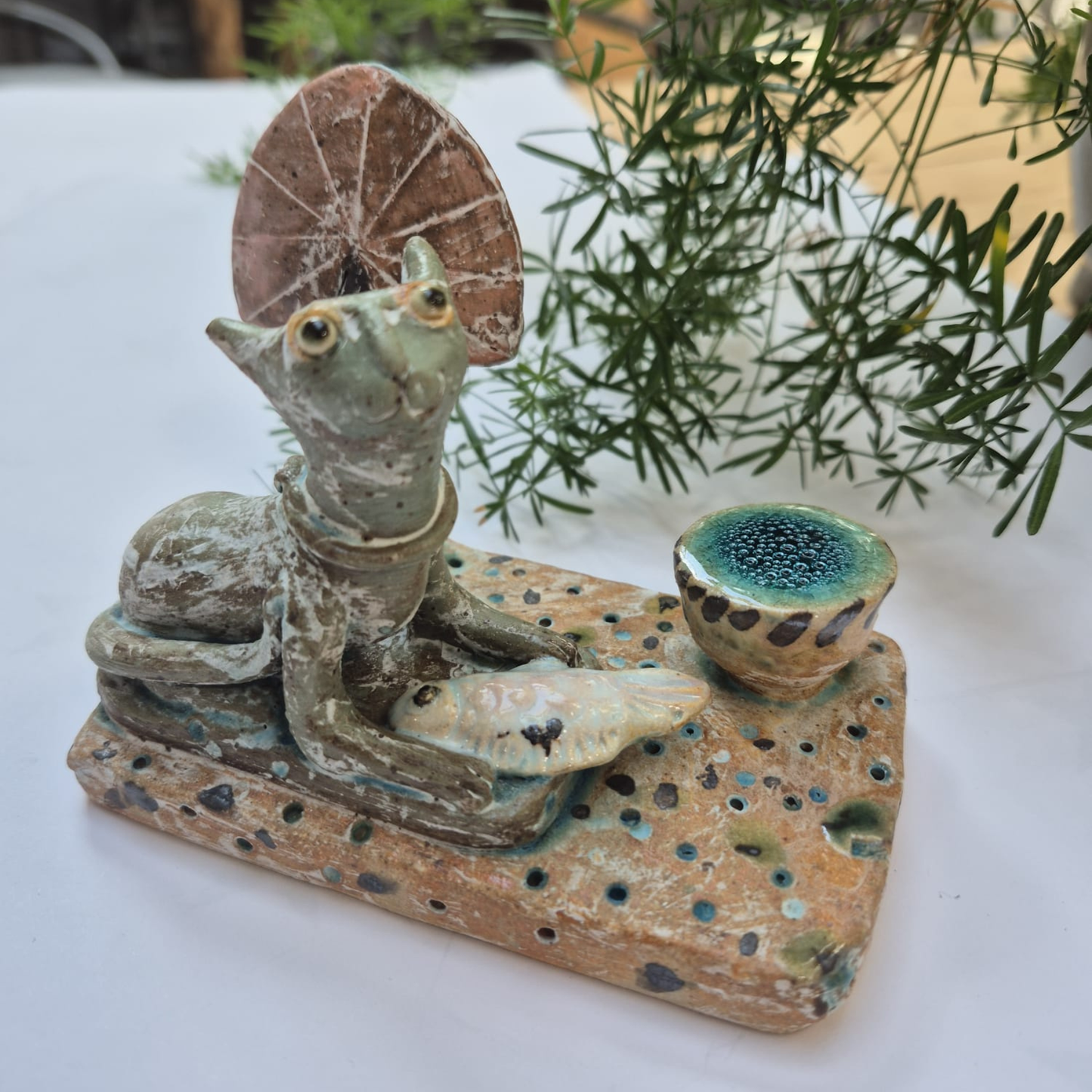 Shelagh Spear Cat with Fish, Tree and Water SS222