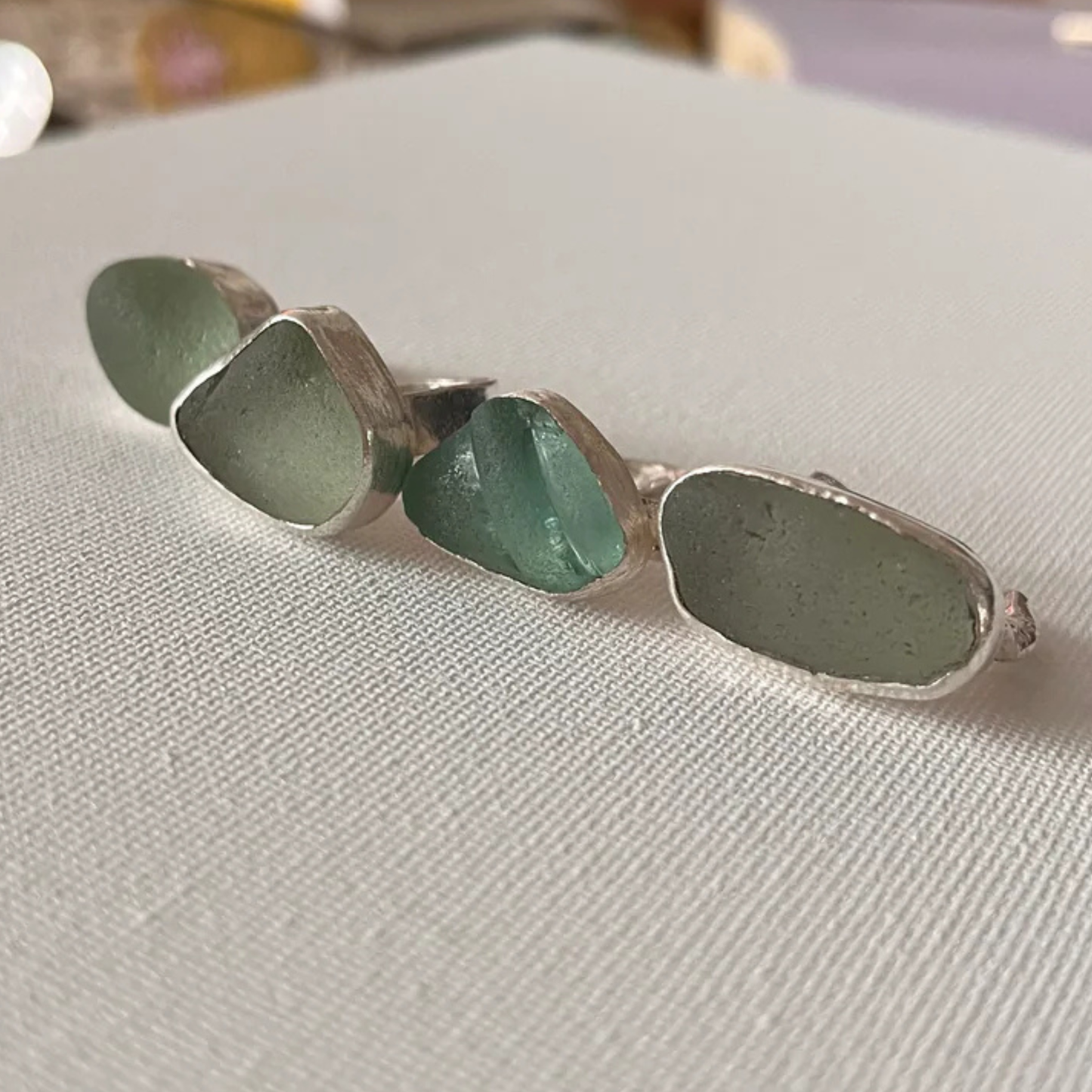 Sarah Drew Eco Silver Ring - Seafoam Green Seaglass