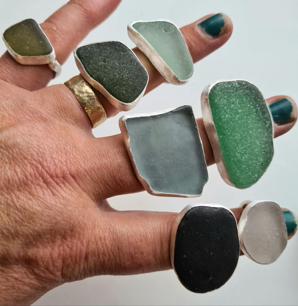 Sarah Drew Eco Silver Ring - Seafoam Green Seaglass