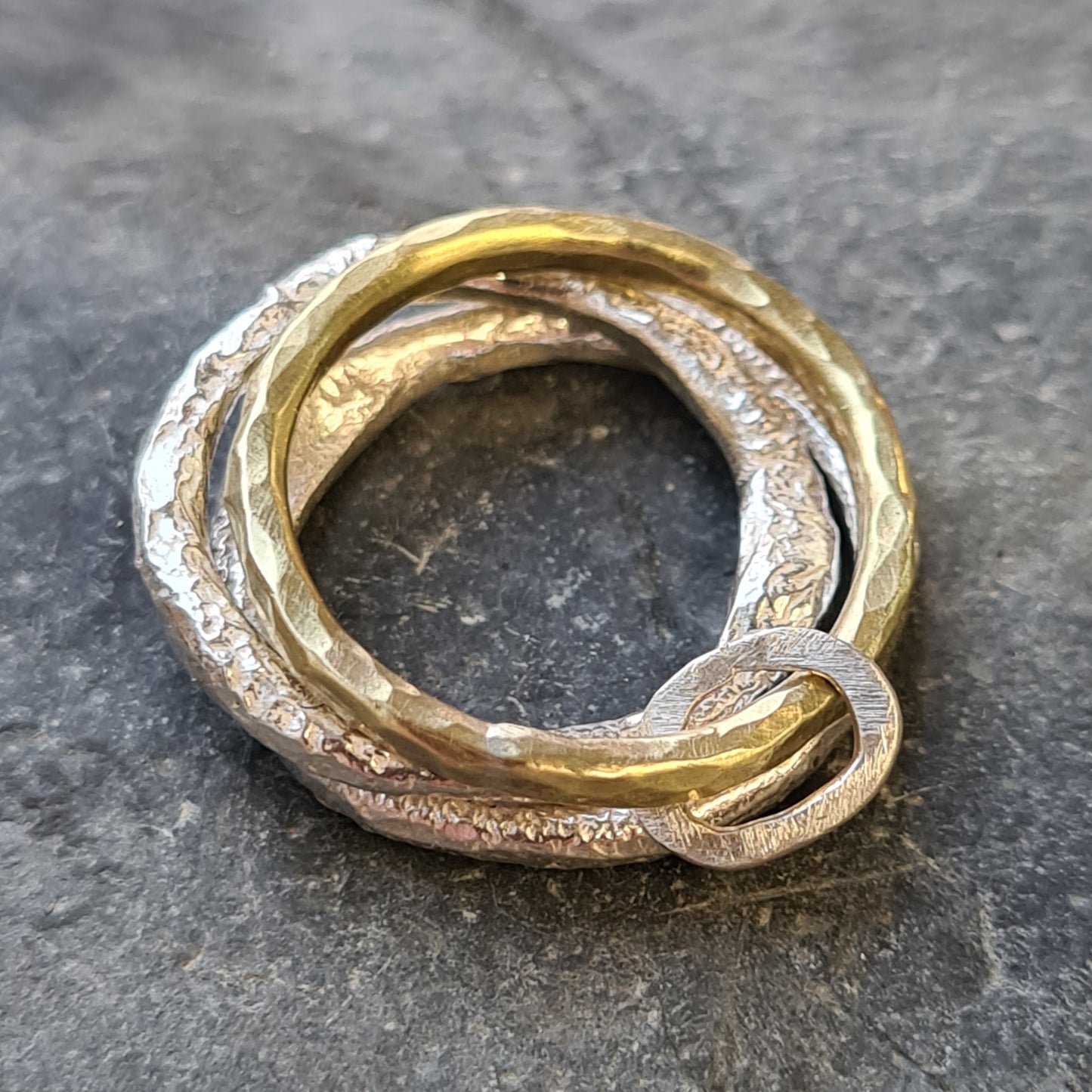 Brass Stacker Ring with Oval Eco-Silver Charm