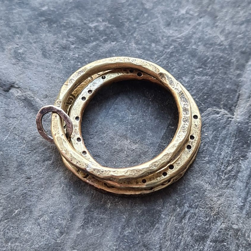 Brass Stacker Ring with Oval Eco-Silver Charm