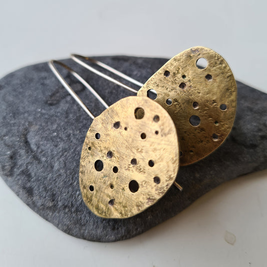 Eroded Brass Pebble Drop Earrings