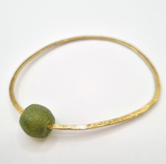Brass Bangle with Recycled Glass Bead