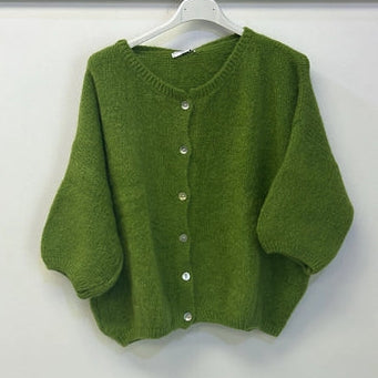 Cropped Sleeve Mohair Cardigan - Apple Green