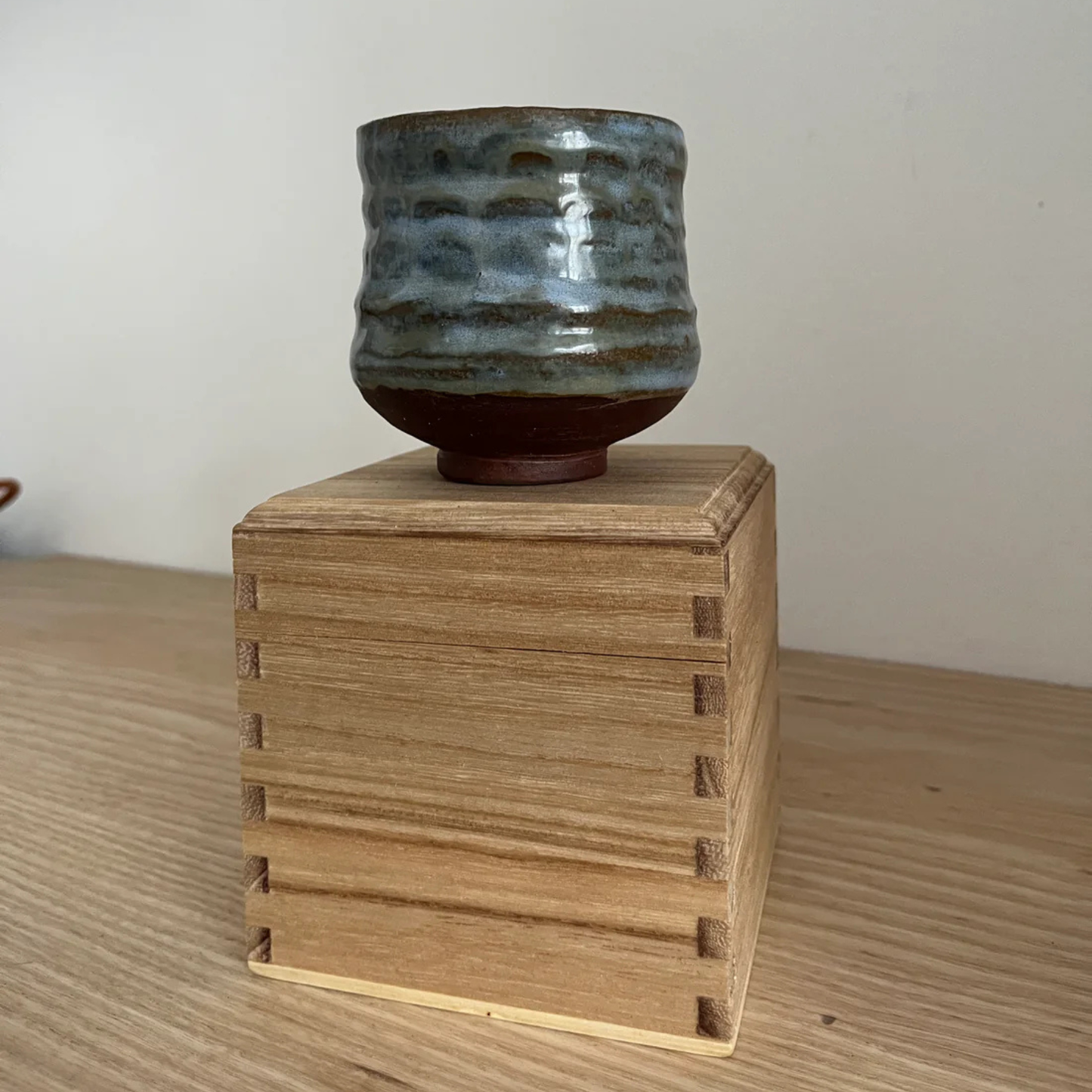 Ray Toms Boxed Yunomi Black Clay Cobalt Ash Glaze
