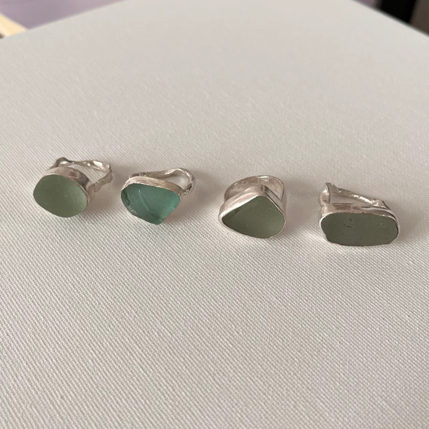 Sarah Drew Eco Silver Ring - Seafoam Green Seaglass