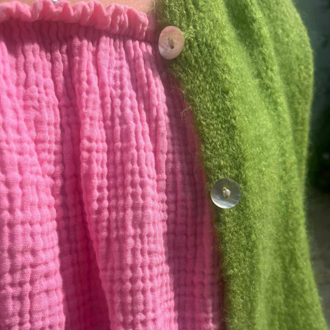 Cropped Sleeve Mohair Cardigan - Apple Green