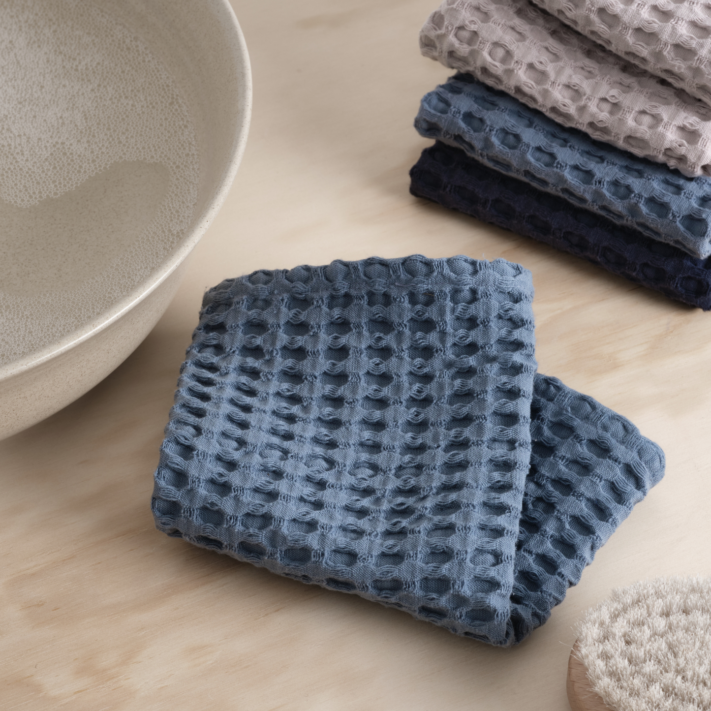 Organic Waffle Wash Cloth - Grey Blue