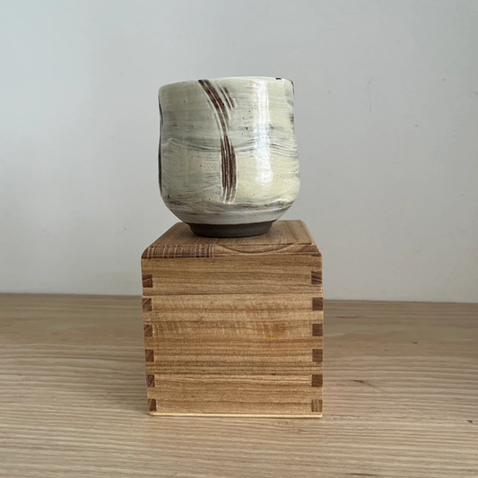 Ray Toms Boxed Black Clay Yunomi WIth Porcelain Slip Glaze