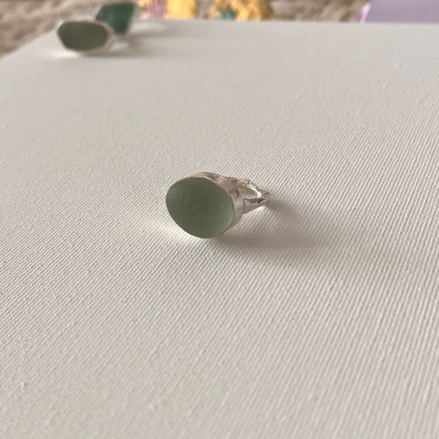 Sarah Drew Eco Silver Ring - Seafoam Green Seaglass