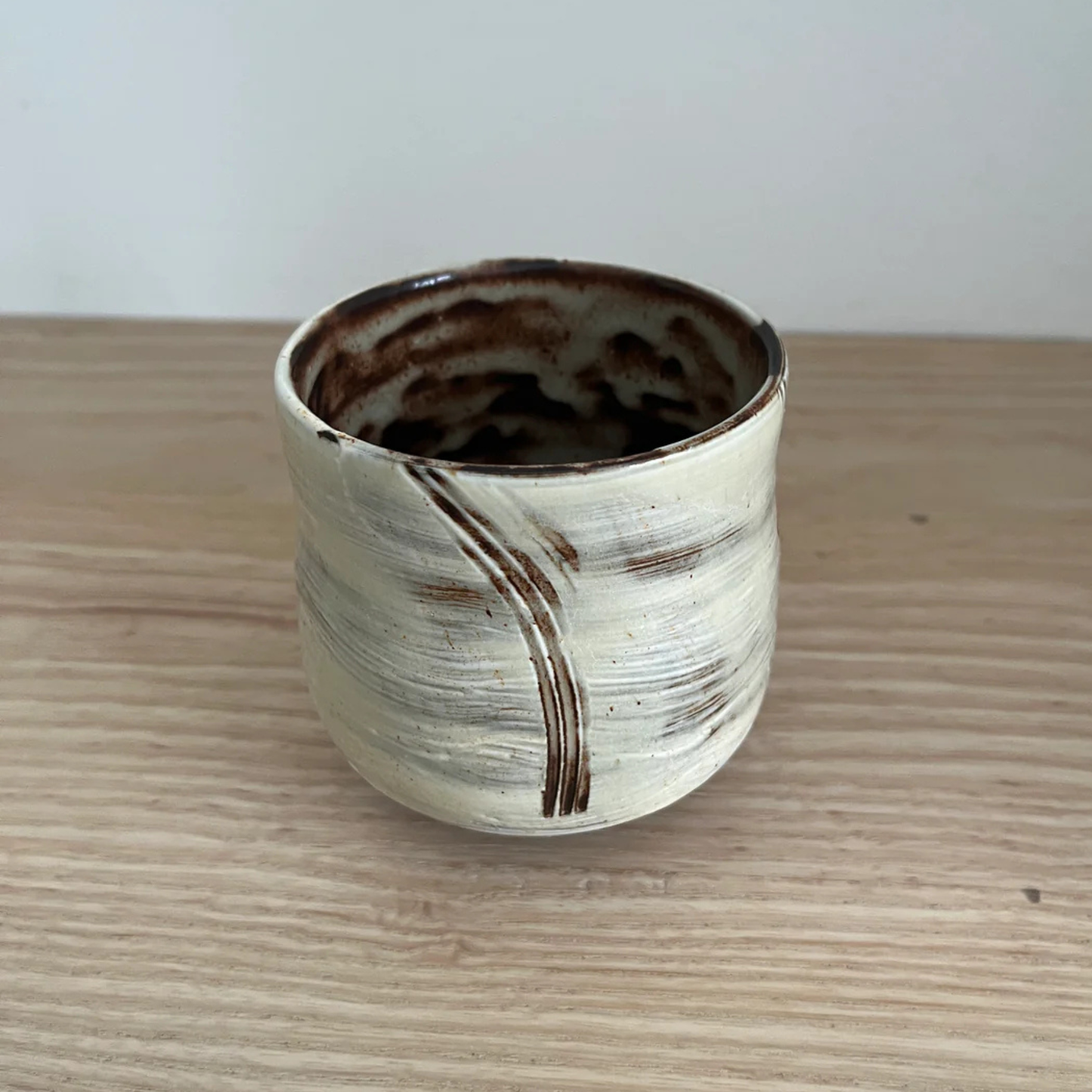 Ray Toms Boxed Black Clay Yunomi WIth Porcelain Slip Glaze
