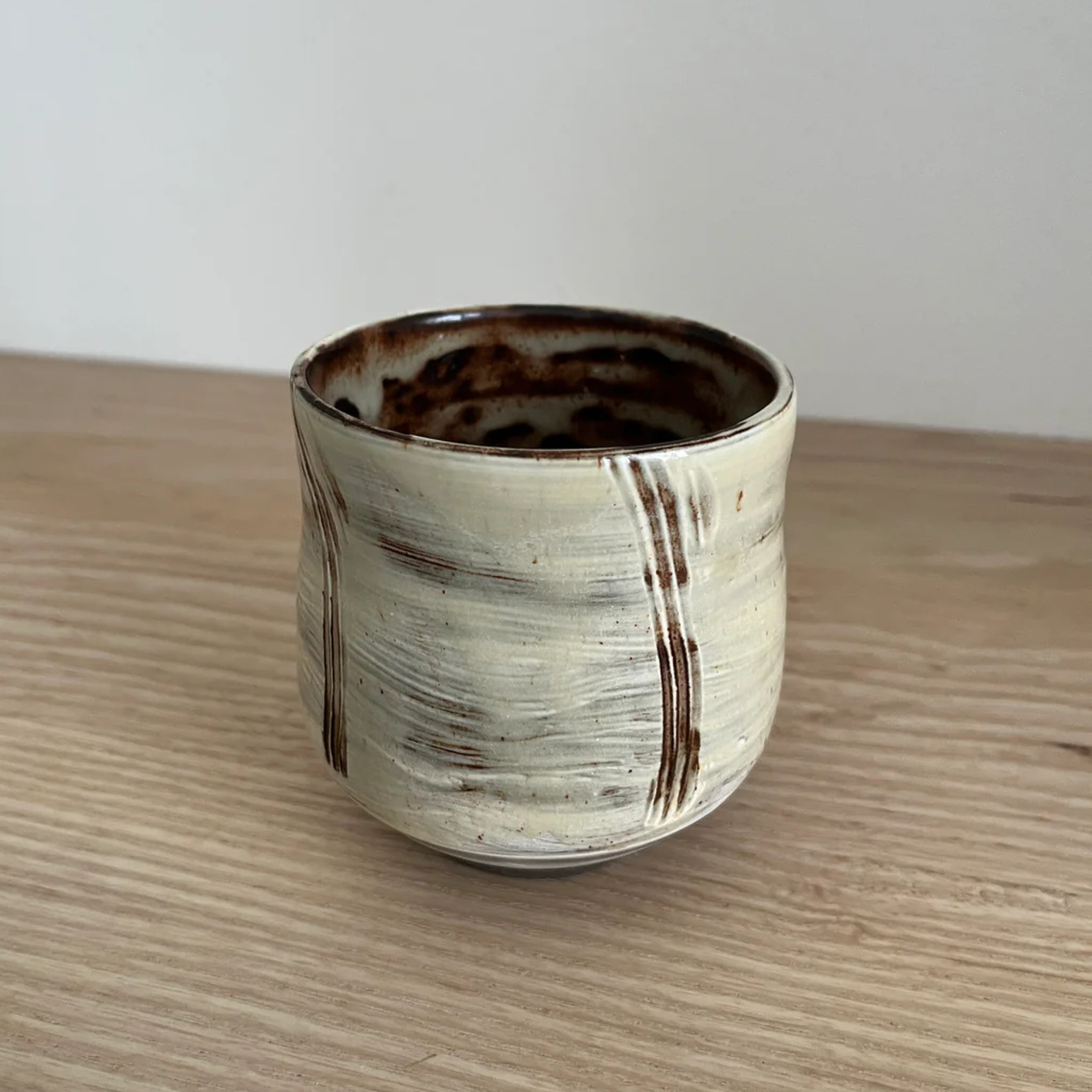 Ray Toms Boxed Black Clay Yunomi WIth Porcelain Slip Glaze
