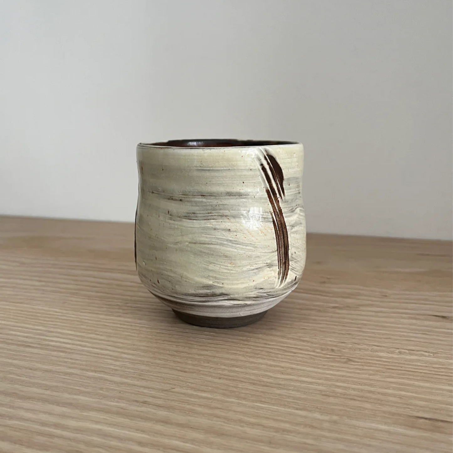 Ray Toms Boxed Black Clay Yunomi WIth Porcelain Slip Glaze